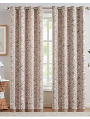 Jinchan NWT 2pk 80% Blackout Geo Bohemian Curtain Panel Pair 50"Wx84"L Brown